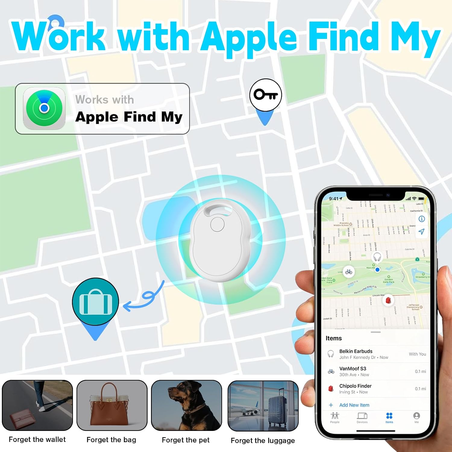 PANACARE Item Finder IF01, 4-Pack Bluetooth Key Finder & Dog Tracker, iOS Only Smart Item Tracker Compatible with Find My App for Keys, Wallets, Bags, Suitcases, Pets