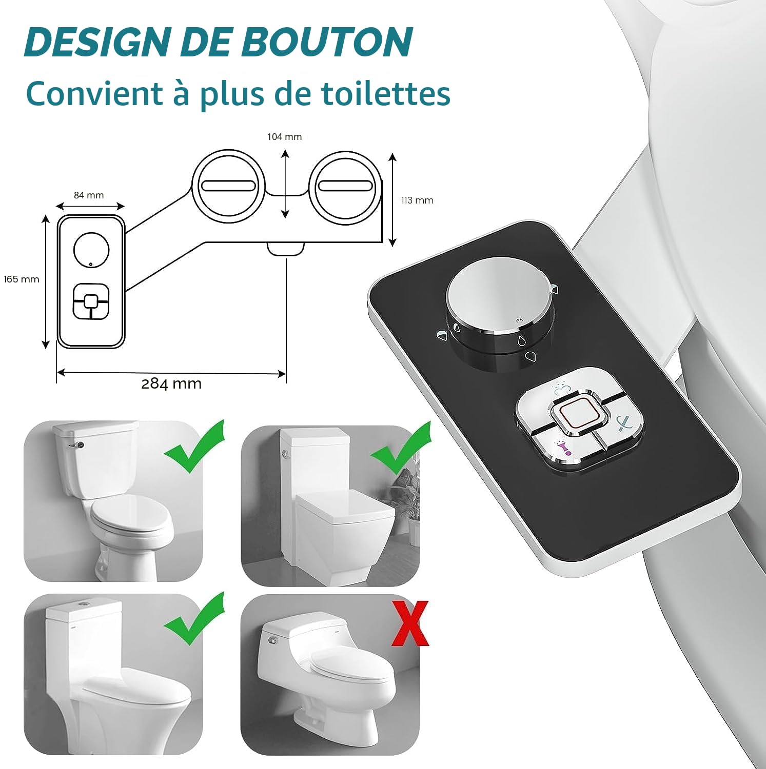 Pulvérisateur Bidet non électrique double buses rétractables autonettoyantes bouton poussoir réglable eau froide