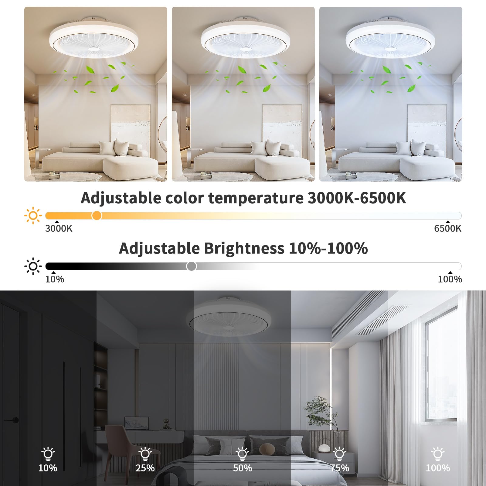 Deckenventilator mit RGB-Licht (3000K-6500K) & Fernbedienung – 6 Geschwindigkeiten, Timer, Lichtspeicher, 7 reversible Flügel – lampe mit ventilator Ideal für Wohnzimmer & Schlafzimmer