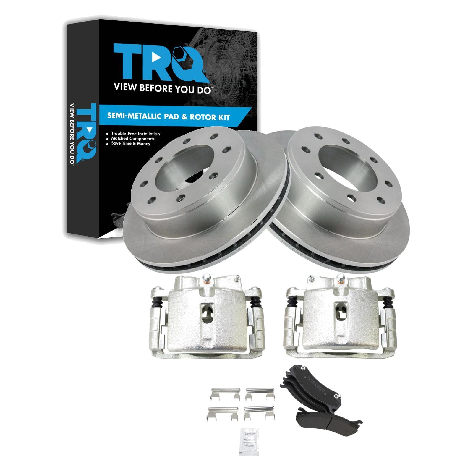TRQ Rear Brake Pad &amp; Rotor Kit Compatible with 1999-2007 Chevrolet 99-07 GMC 03-09 Hummer