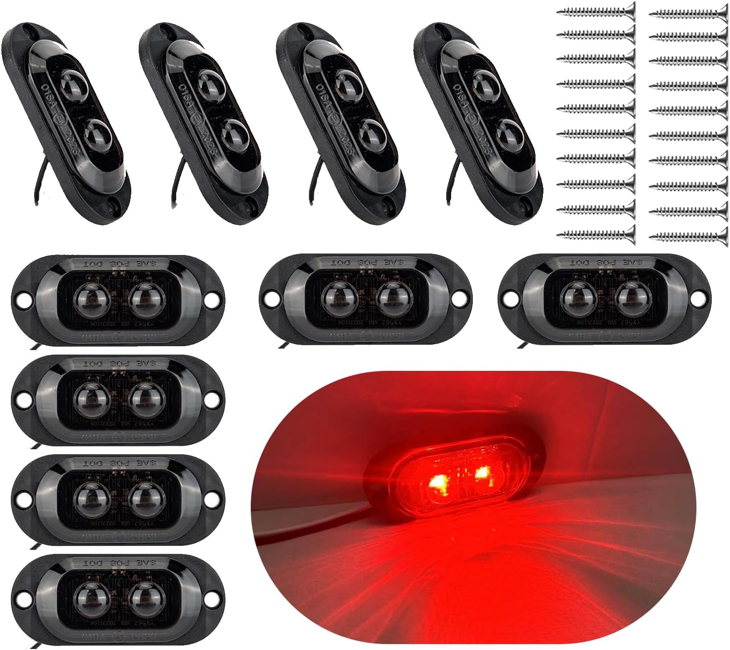 10PCS LED Side Marker Lights 12-24V LED Side Indicator Trailer Corner Position Lamps 3000k Warning Light Universal Waterproof for Truck RV Caravan Lorry Car Bus (Red, 65mm*28mm*10mm)