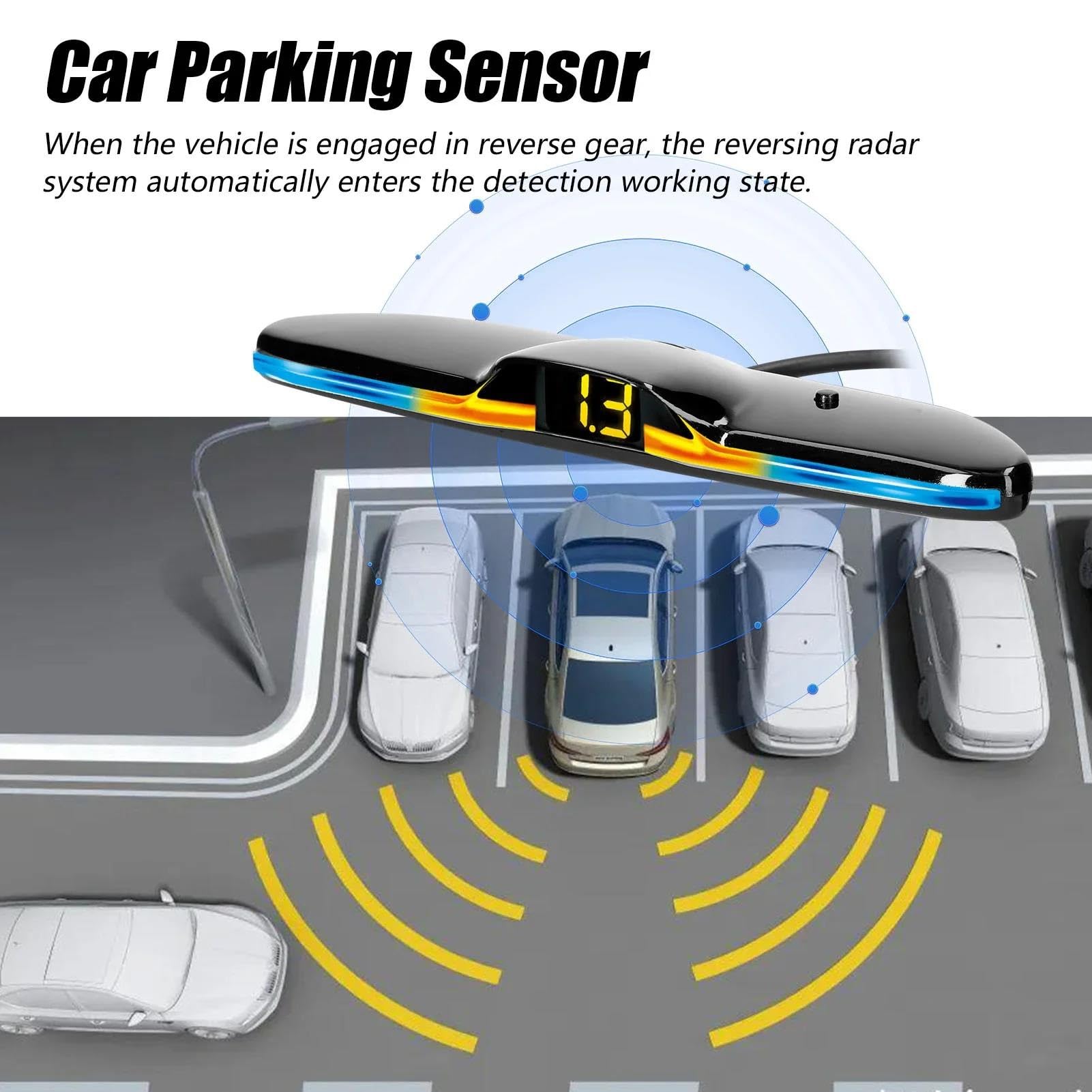 Kit sensori di parcheggio Posteriori per Auto, 4 sensori di parcheggio, rilevamento Distanza, Display, avviso Acustico, (Nero)
