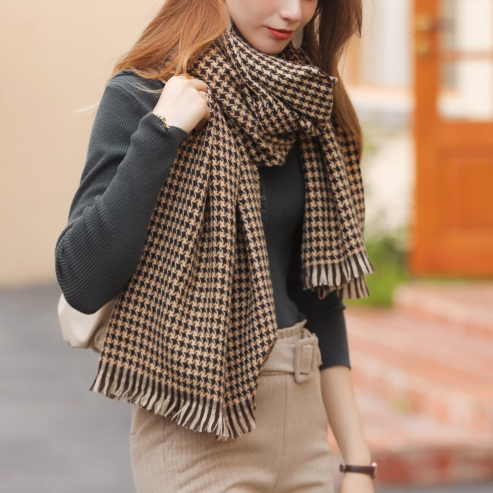 Sciarpa di design da donna Grande Pashmina di lana di cashmere Sciarpa invernale grande ed elegante Foulard caldo Stola scialle morbida e leggera Nero (A TO)