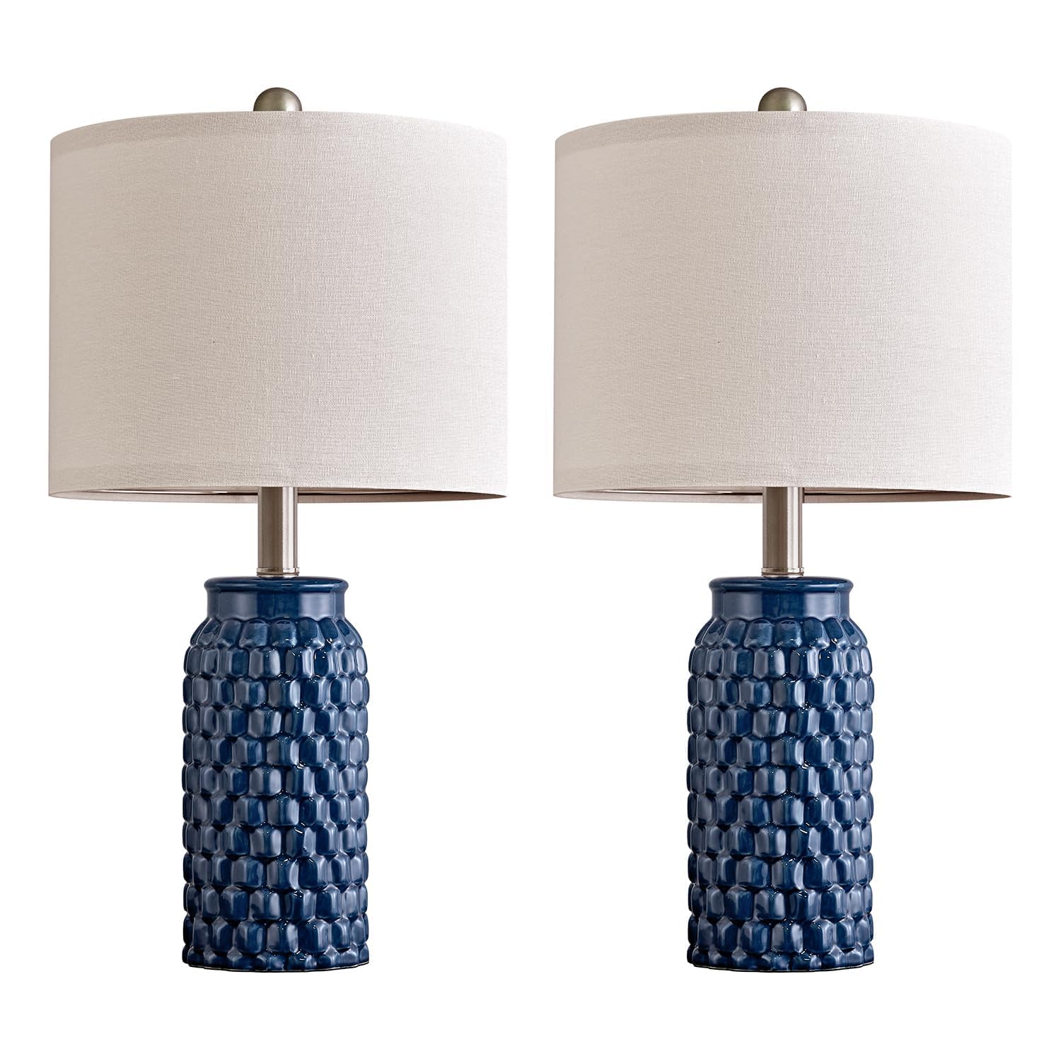 USumkky Lampada da comodino moderna in ceramica da 50,8 cm, blu scuro, set di 2 per la decorazione della camera da letto, lampada da tavolo per soggiorno, ufficio, dormitorio