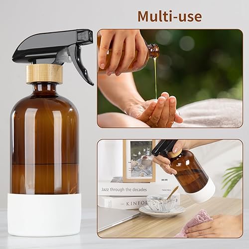 Miniatura 4 de HOMBYS Botellas vacías de vidrio de bambú con protección de funda de silicona, recipientes de vidrio ámbar recargables de 17 onzas para soluciones