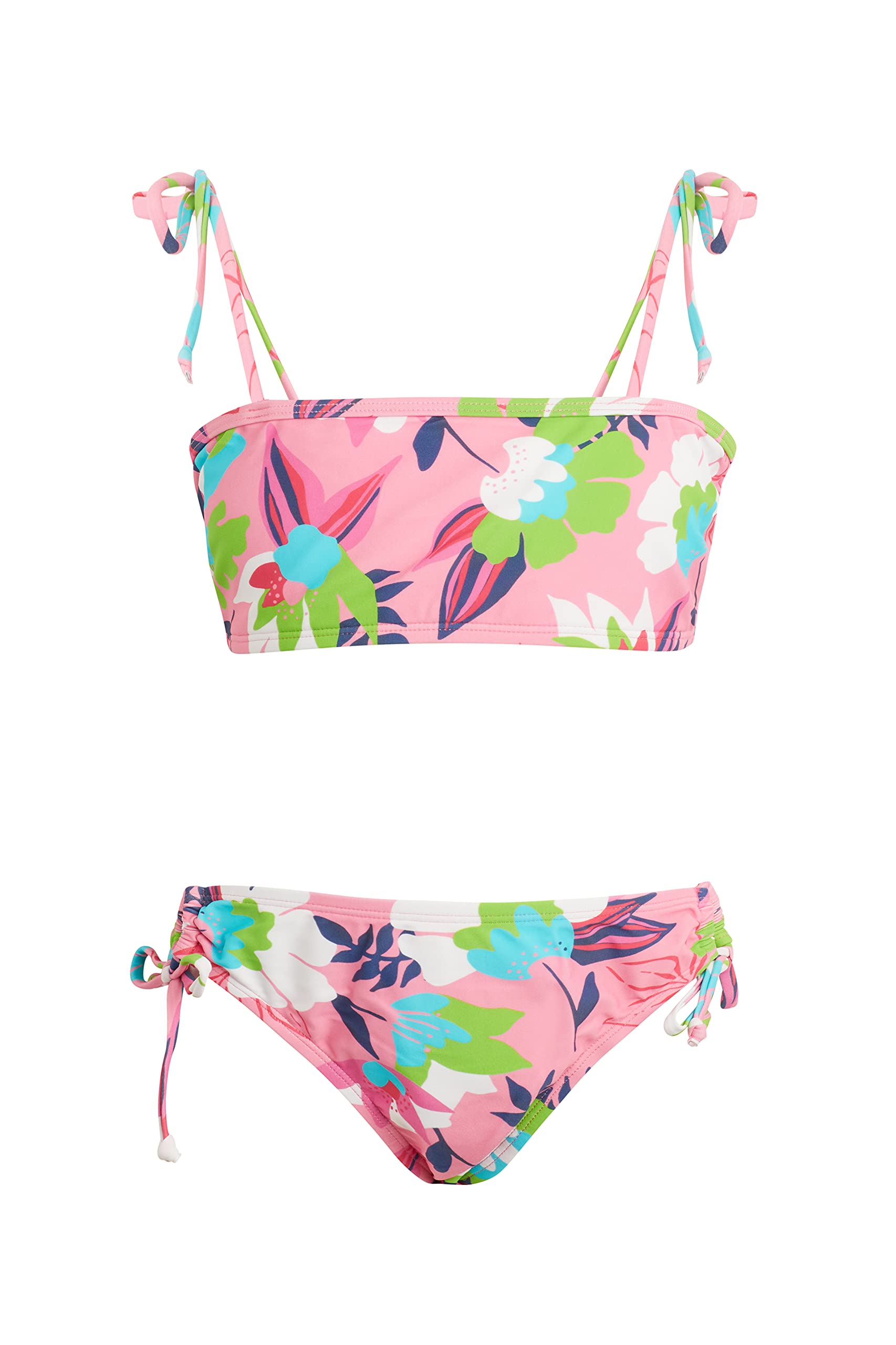 Kanu Surf Girls' Groovy Beach Sport Bandeau Bikini 2-Piece Swimsuit, Tropical Dance Pink, 10
