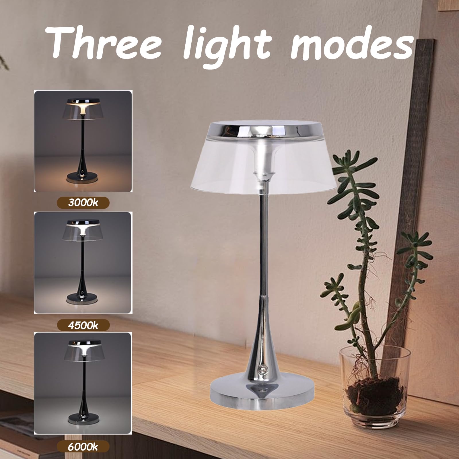 LED Tischleuchte Kabellos Touch Dimmbar Akku Tischlampe USB-C Aufladbar 3 Farbtemperatur Schreibtisch Lampe Nachttischlampe Leselampe 3000K-6000K für Schlafzimmer Restaurant Bar Camping Balkon