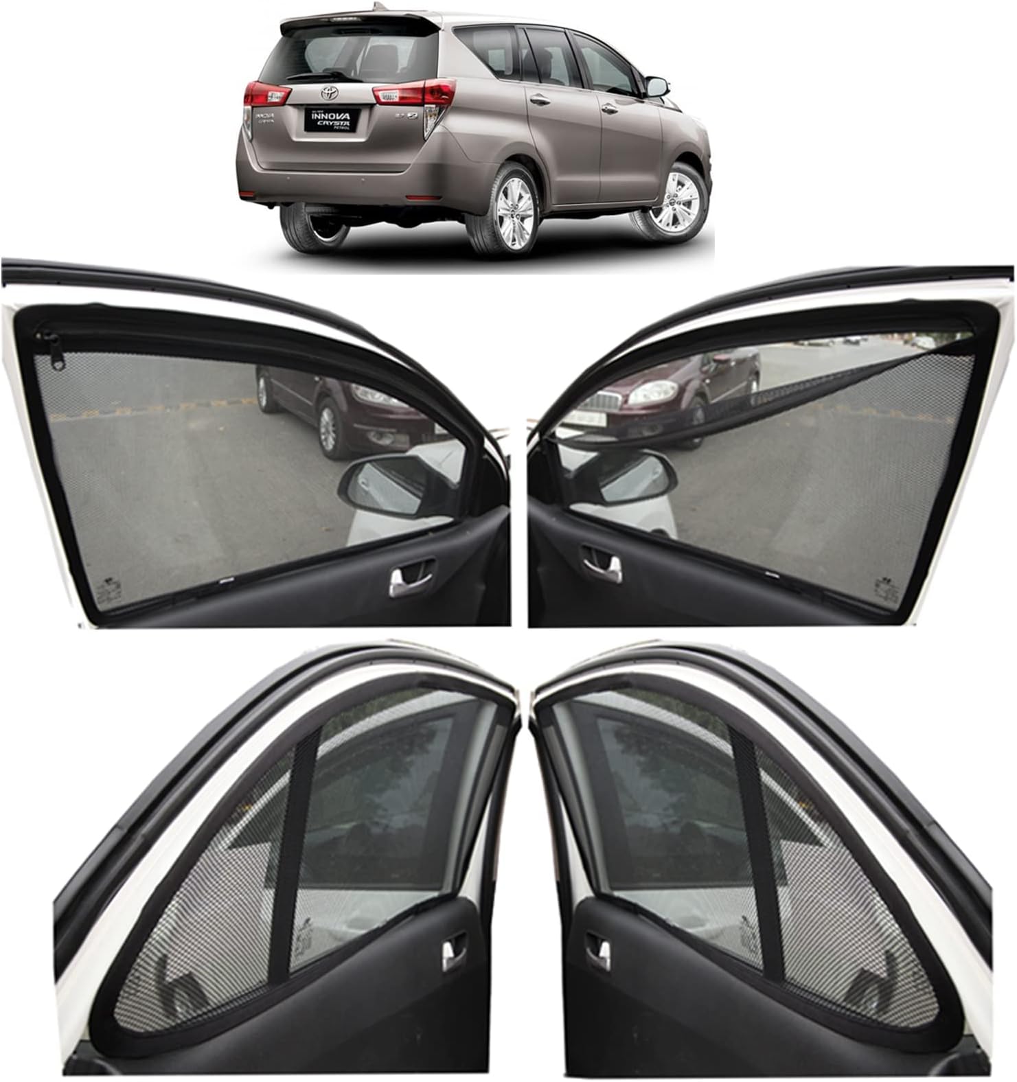 AUTOFACT Magnetic Window Sun Shades for Toyota Innova Crysta New -Set of 6 - with Zipper