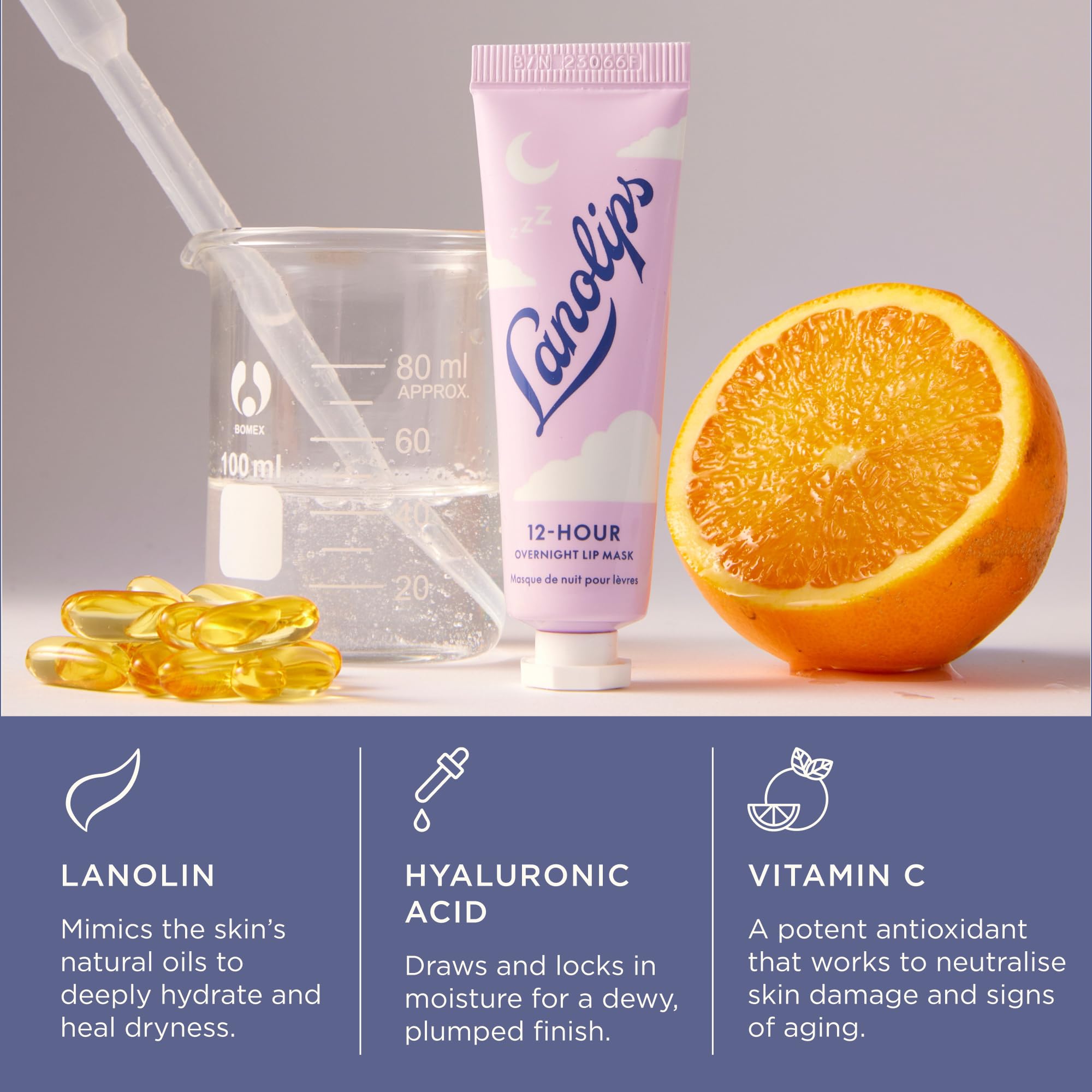 12-Stunden-Übernachtungs-Lippenmaske, reichhaltige Lippen-Feuchtigkeitscreme mit Hyaluronsäure, Vitamin C und Ceramiden, stellt die Lippen wieder her, erweicht und füllt sie auf, während Sie schlafen