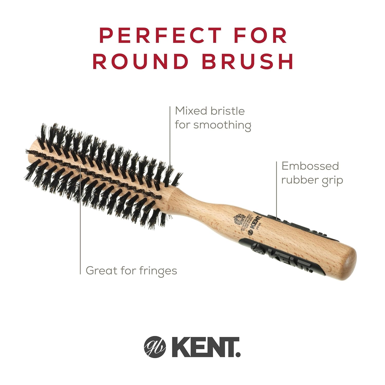 Kent PF04 Small Round Curling Brush with Hard Natural Boar Bristle Hair Drying Round Brush, and Blowout - For Shoulder Length or Shorter Hair. - Image 4