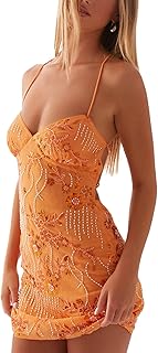 Women Sequin Beaded Mini Dress Y2K Sparkly Open Back Slip Short Dresses Date Night Glitter Backless Cami Dress - Buy now