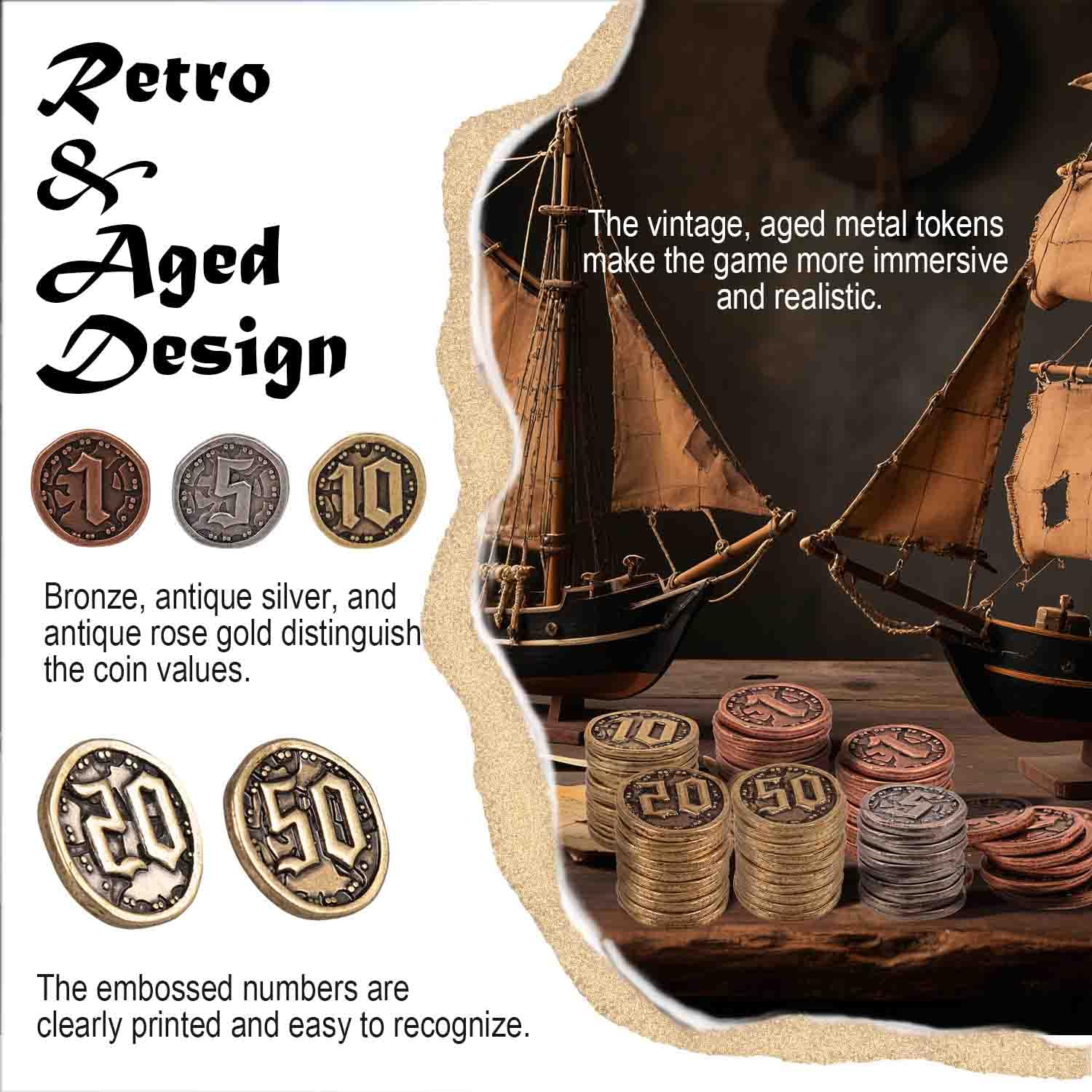 Lot de 90 pièces en métal pour jeux de société, jetons de jeu, pièces d'or pour DND, RPG, jeux de stratégie, poker, monnaie de jeu générique robuste (ensemble mixte multinomination)