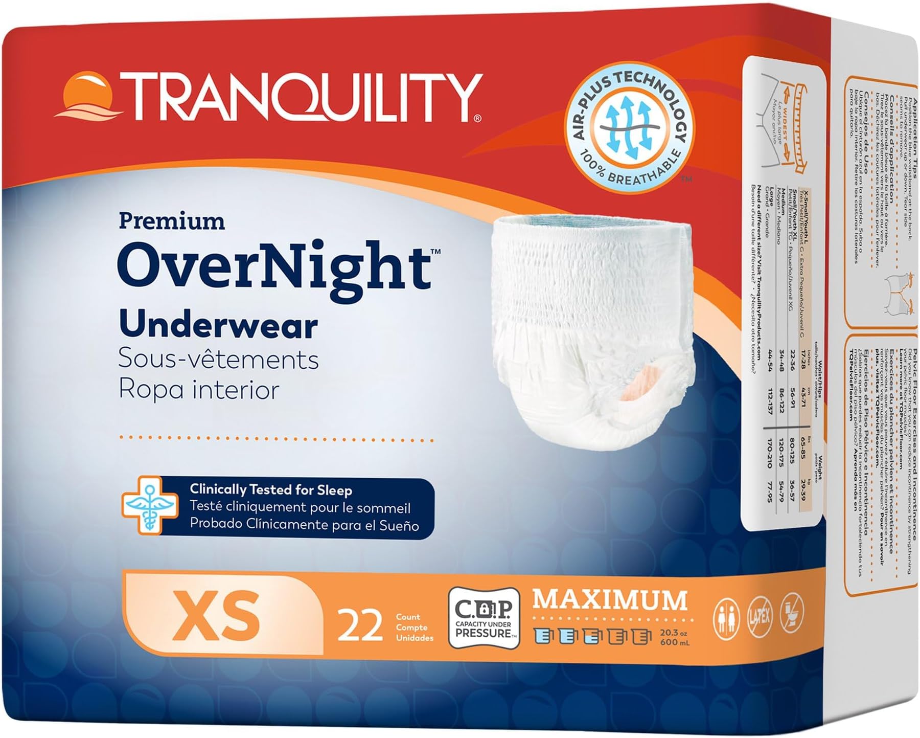 TRANQUILITY (X-Small) - Premium Overnight Disposable Absorbent Underwear (DAU) - XS - 88 ct