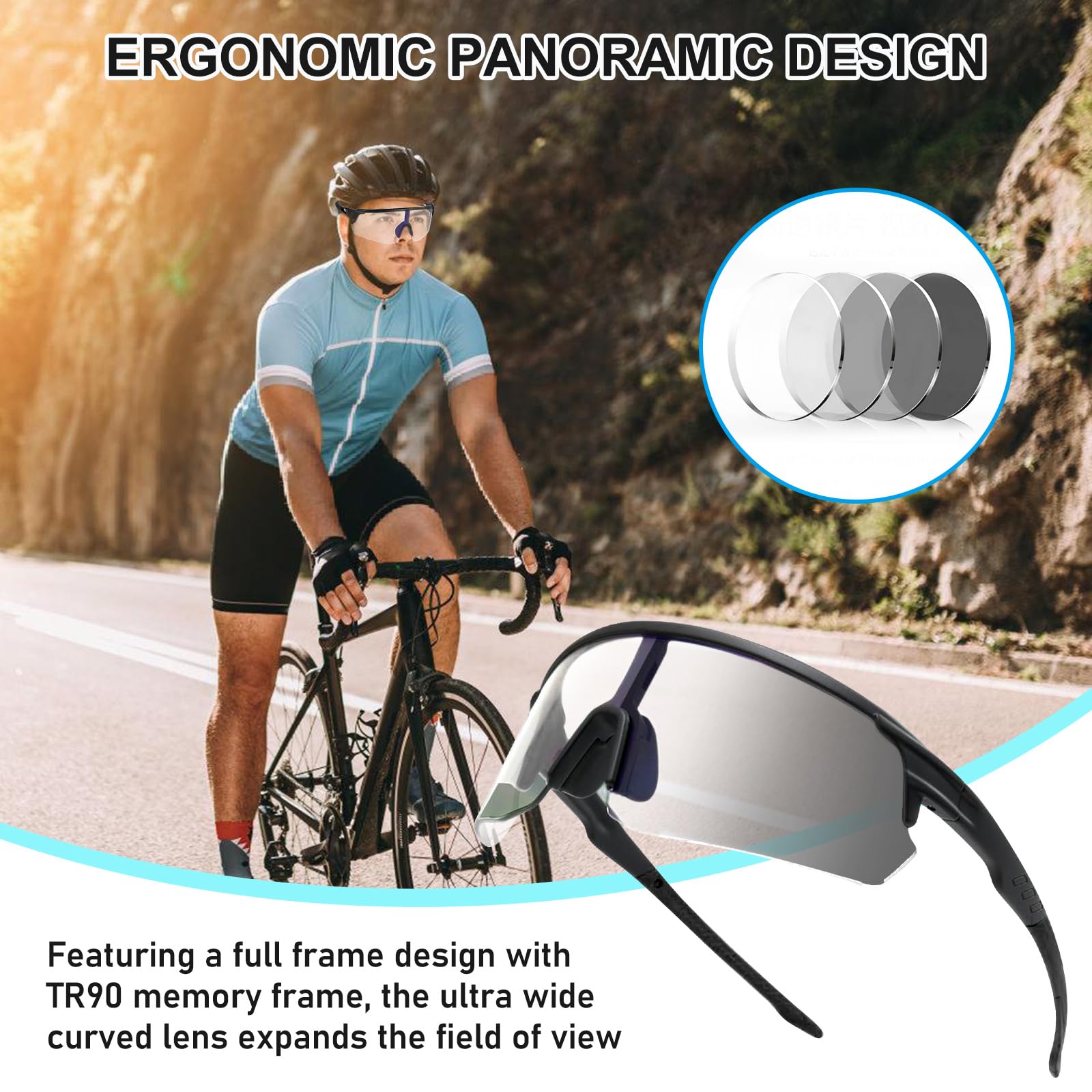 Occhiali da ciclismo fotocromatici occhialio, per uomo e donna, UV400, MTB, ciclismo, sport all'aria aperta, occhiali da corsa