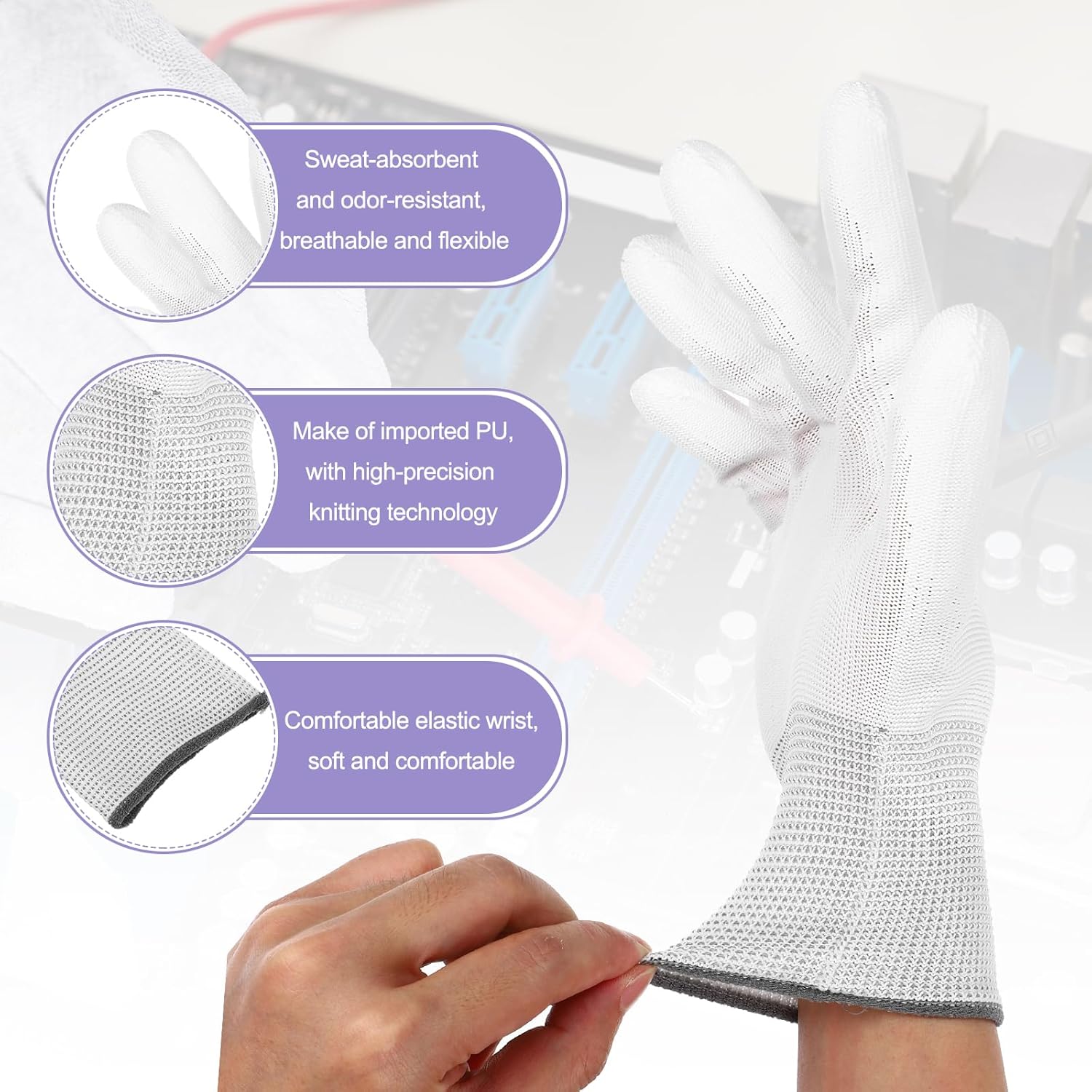 MECCANIXITY 4&12set Anti-Static Working Gloves Electrostatic Protective Gloves with Palm Large Size for Automotive Vinyl Wrap