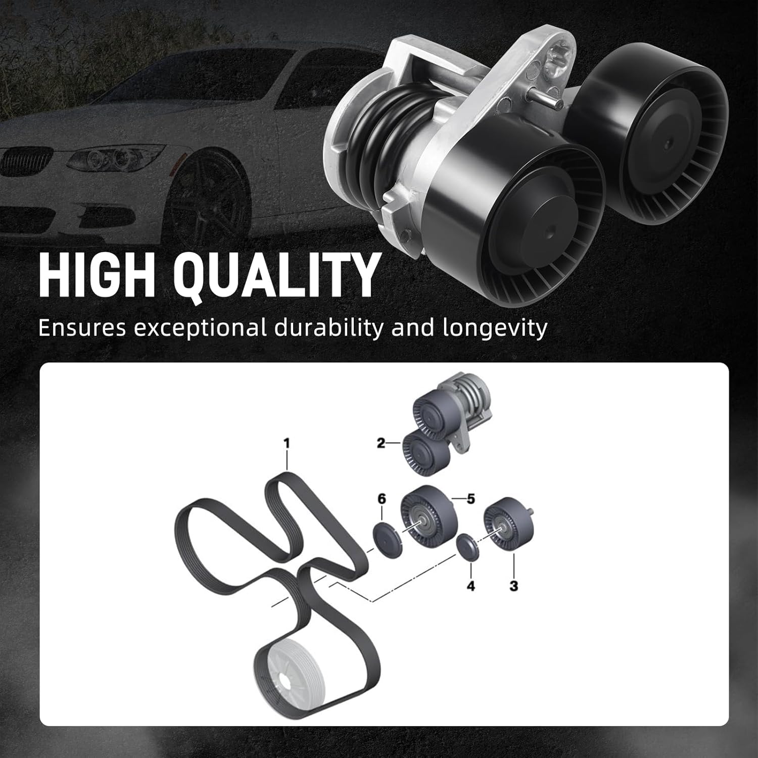 Bevinsee Drive Belt Pulley Tensioner with Bolt Kit Compatible with N55 Engine E93 E92 E91 E90 E82 E88 X1 E84 335i 135i, Replacement for 11287628653 11287570664