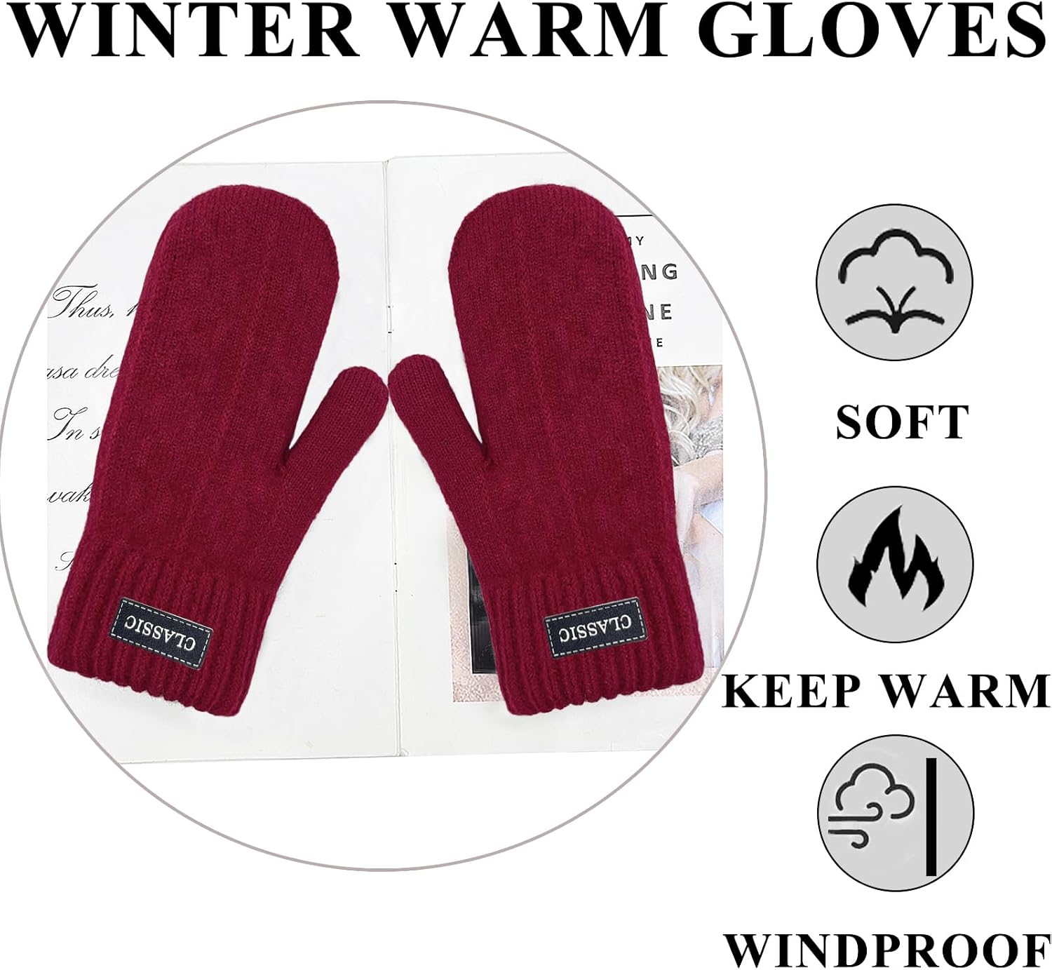 Beurlike Winter Mittens Gloves for Women Warm Fleece Lining Knit Thick Gloves for Cold Weather - Image 5