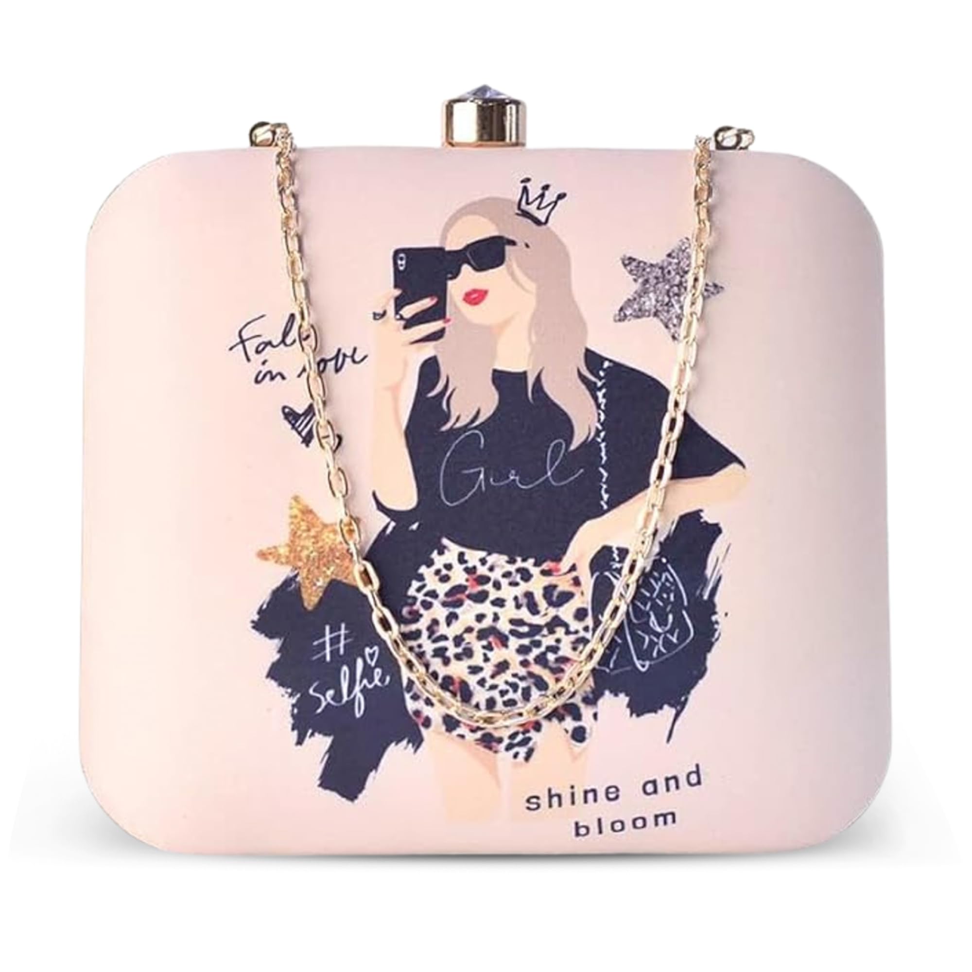 Fashionista Printed Clutch Bag For Women With Detachable Strap-image-34