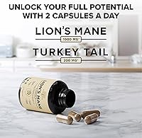 Vista 2 de Cápsulas de suplemento de Melena de León con Cola de Pavo – Suplemento nootrópico para la niebla mental, concentración, memoria, función nerviosa