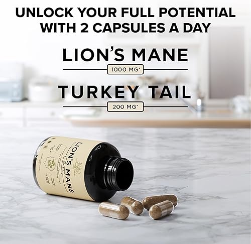 Miniatura 2 de Garden of Herbz Suplemento de melena de león con cola de pavo  Niebla cerebral nootrópica, enfoque, memoria, función nerviosa y suplemento de apoyo