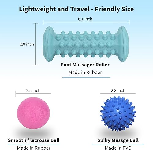Miniatura 4 de Juego azul de alivio de la fascitis plantar, masajeador de rodillos de pies, bola de lacrosse de masaje, juego de terapia de bola puntiaguda para