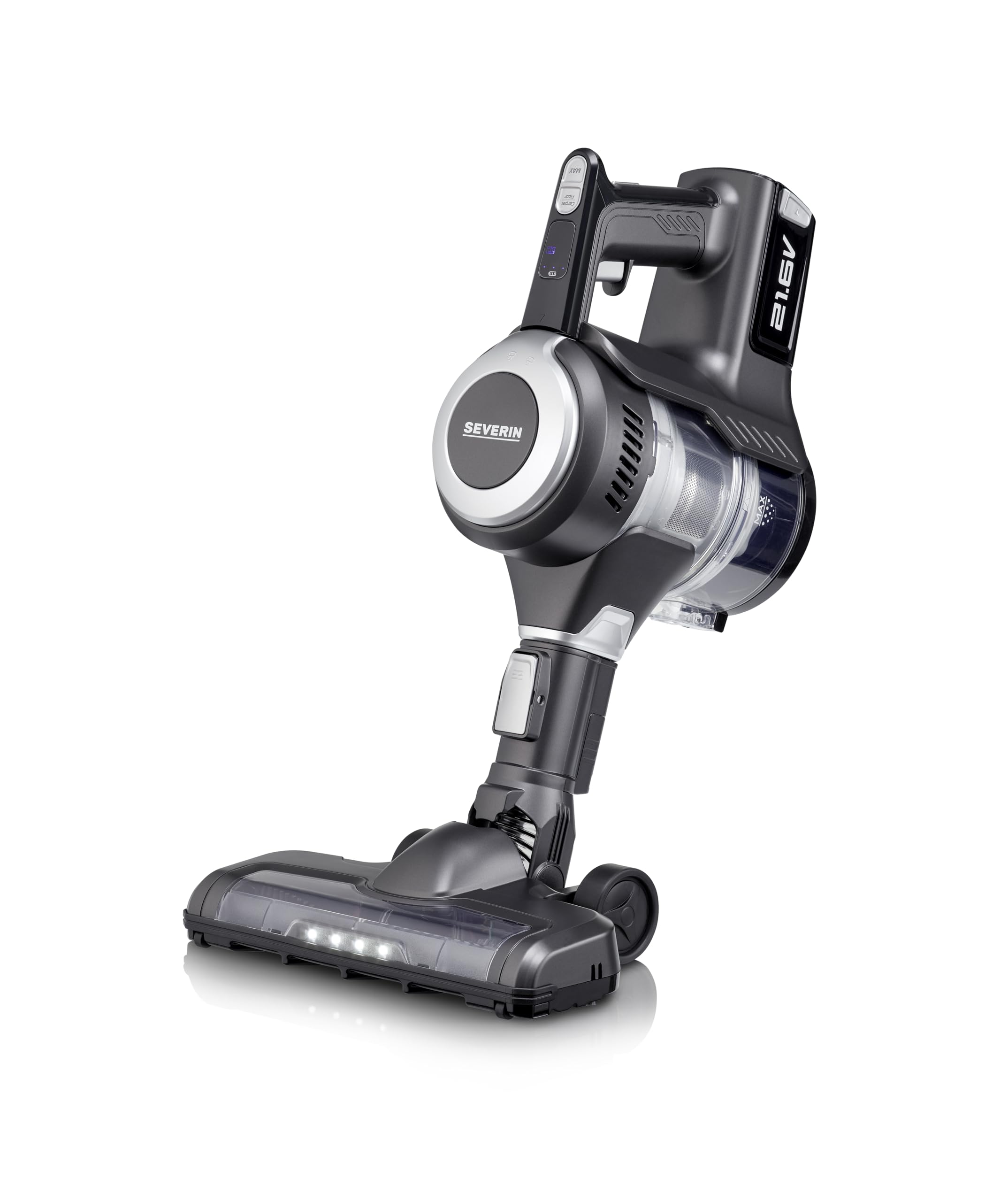 SEVERIN Aspiradora inalámbrica de mano y escoba 2 en 1, aspirador sin cable potente con depósito de 0.65 L, 40 minutos de autonomía, 21,6 V, Negro, HV 7155