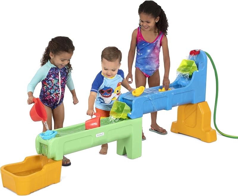 Simplay3 Rushing River Falls Multi-Level Outdoor Water Play Table, Expandable Splash Table for Toddlers and Kids Ages 1.5 to 6 - Includes 9 Accessories, Made in USA