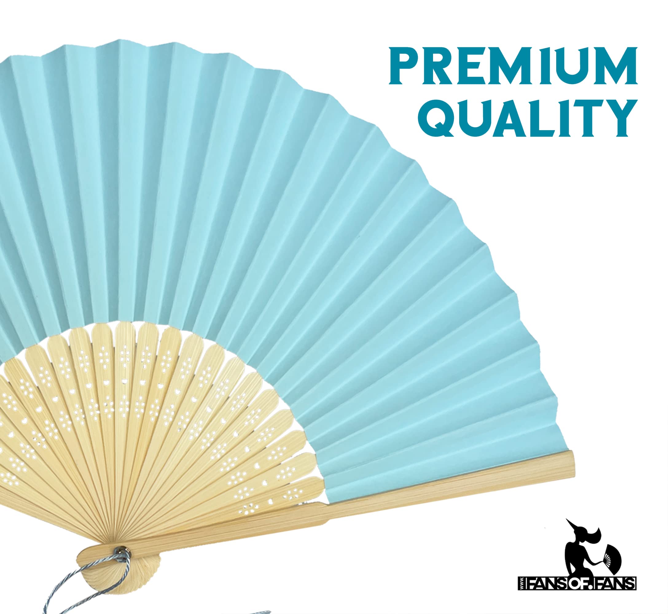 Paquete de 10 abanicos plegables de mano de papel con borla y varillas de bambú de grado A para mujeres y niñas, regalo de fiesta de verano, cumpleaños, boda (azul bebé)