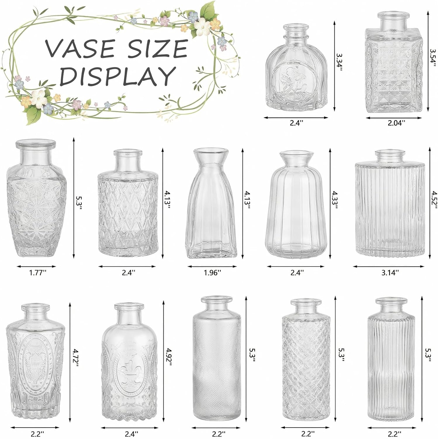 RUCKAE Small Clear Bud Vases Bulk 12 Pack Mini Flower Glass Vases for Centerpiece Table Wedding Decorations Home Decor Party