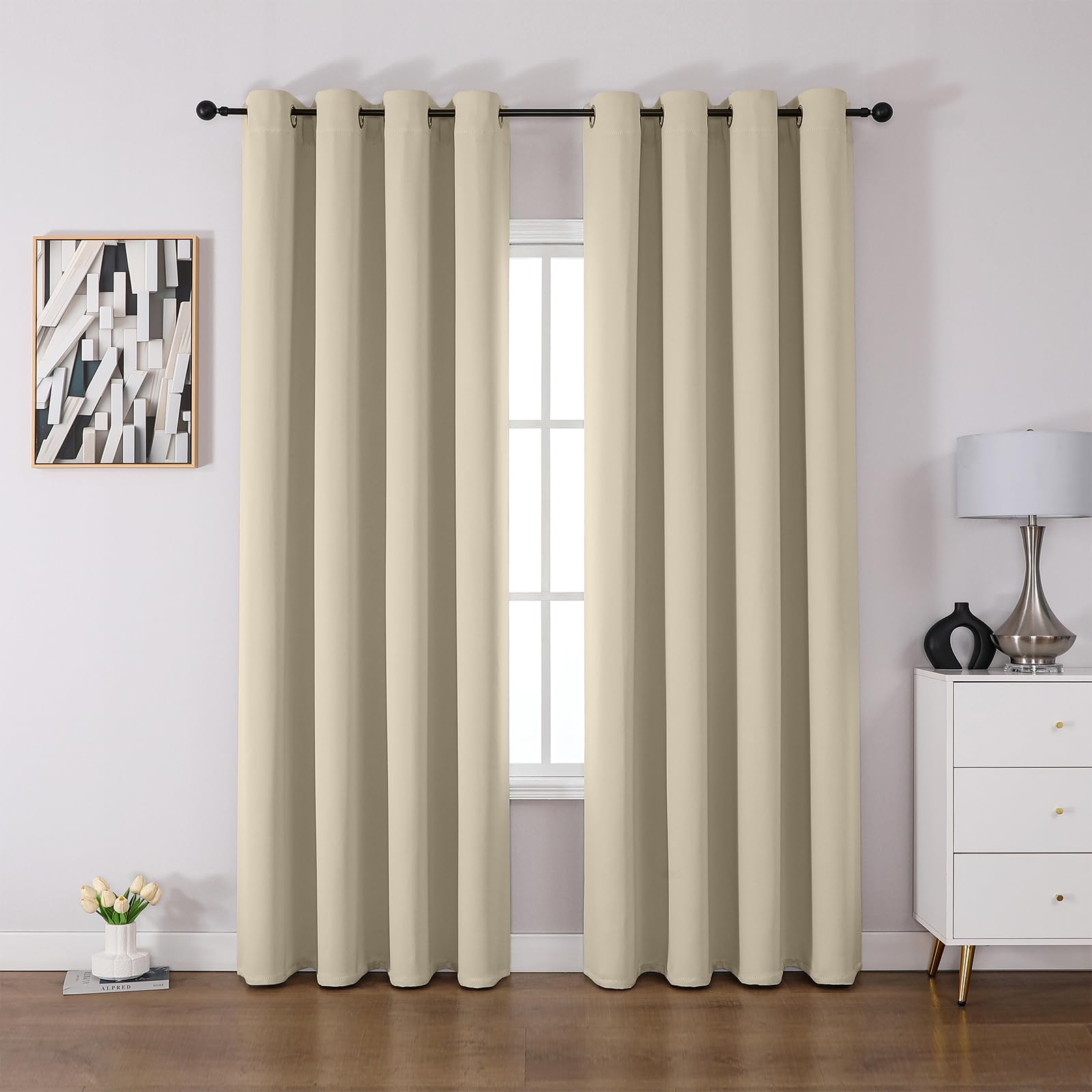 CUCRAF Verdunklungsvorhänge Thermovorhang Kälteschutz 2er Set H290 x B140cm Vorhänge mit Ösen Hellbeige Vorhang Blickdicht Weich und Langlebig Schallschutz Vorhang für Schlafzimmer Wohnzimmer