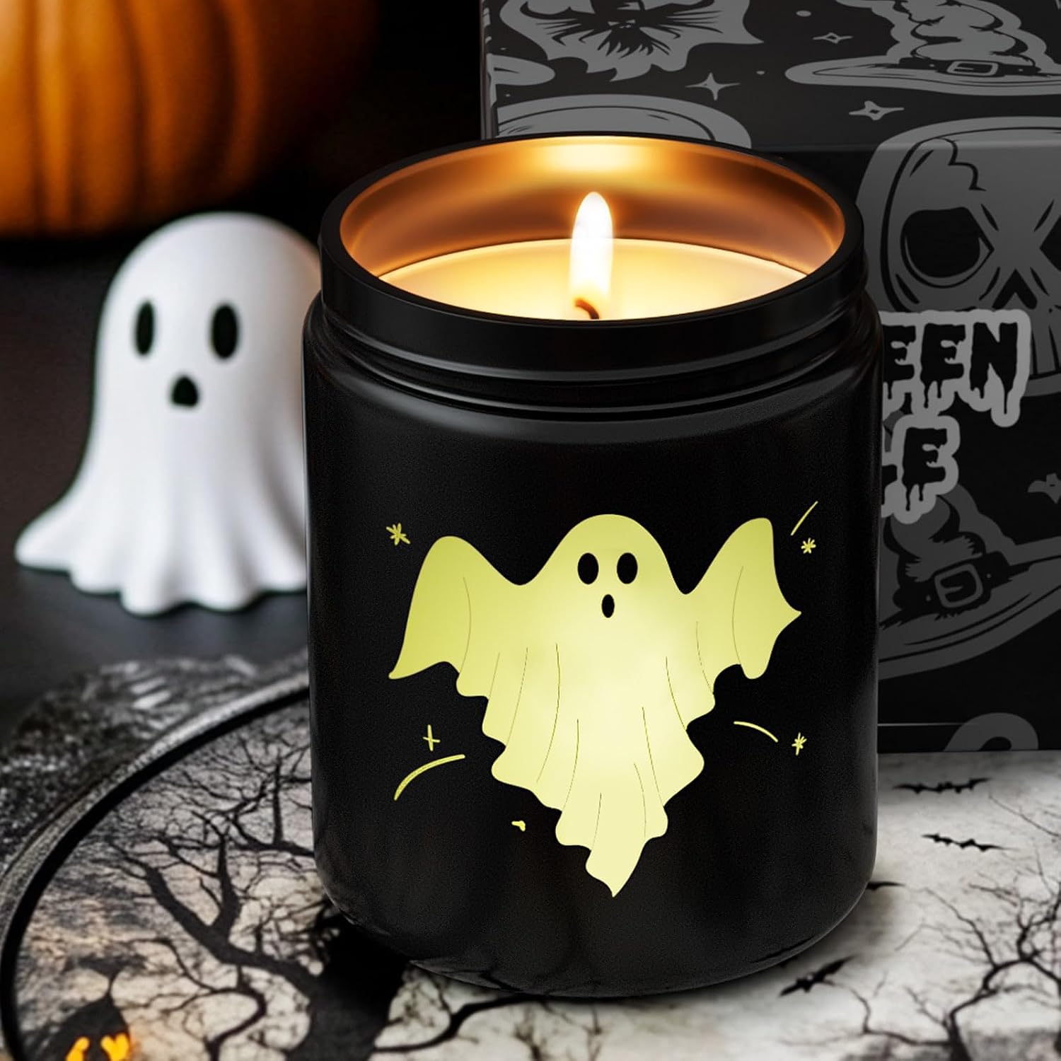 Halloween Candles,Halloween Gifts Candle with LED Pumpkin Face