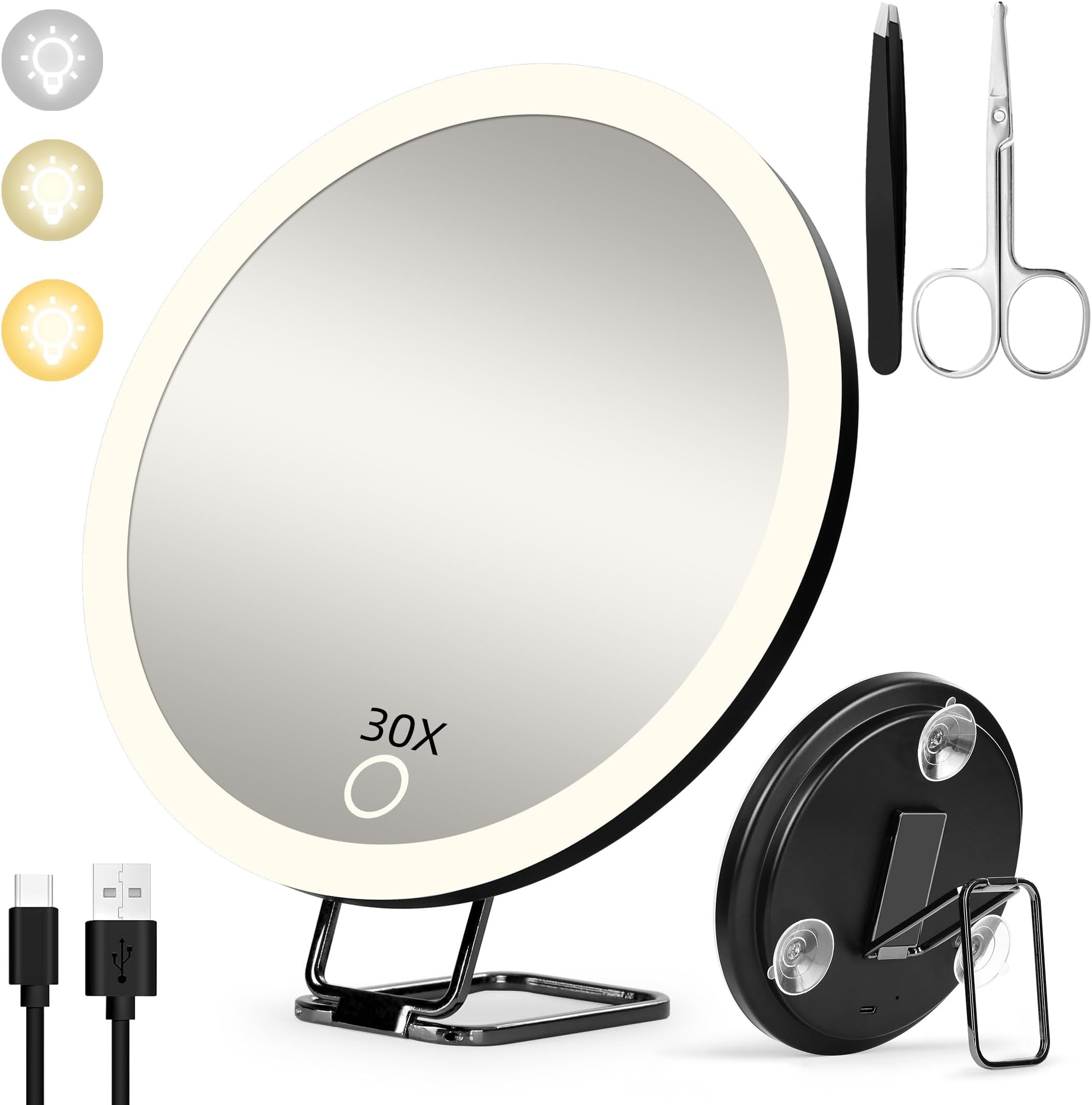 B Beauty Magnifying Mirror 30X,Diameter 15cm,3 Suction Cups Mirror,Travel Mirror for