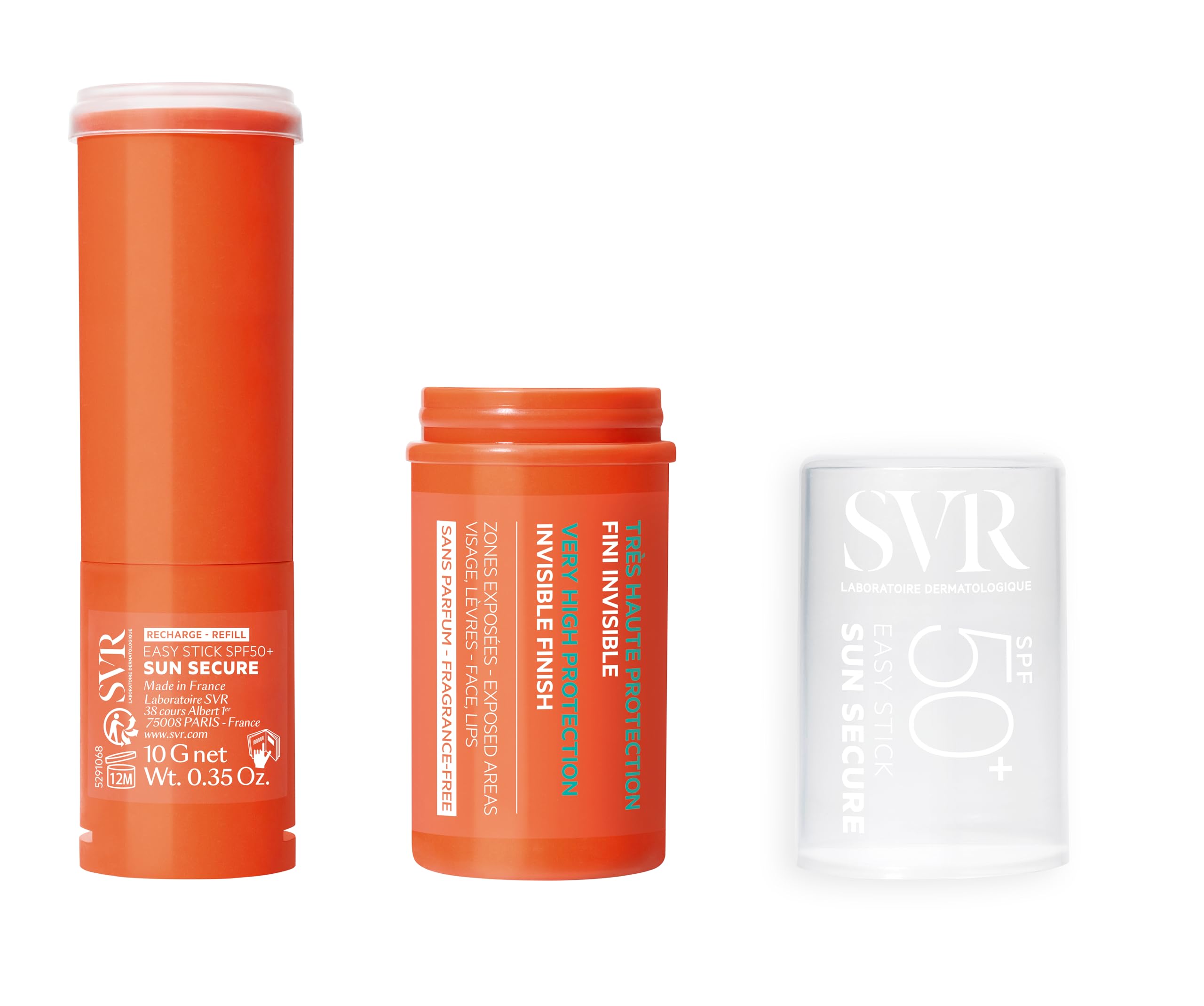 SVR - Recharge NEW Easy Stick SPF50+ Visage & Corps Sun Secure - Invisible - Association de Filtres Brevetée - Résiste à L'Eau - Pour Bébé, Enfant, Adulte - Format rechargeable - Stick 10g