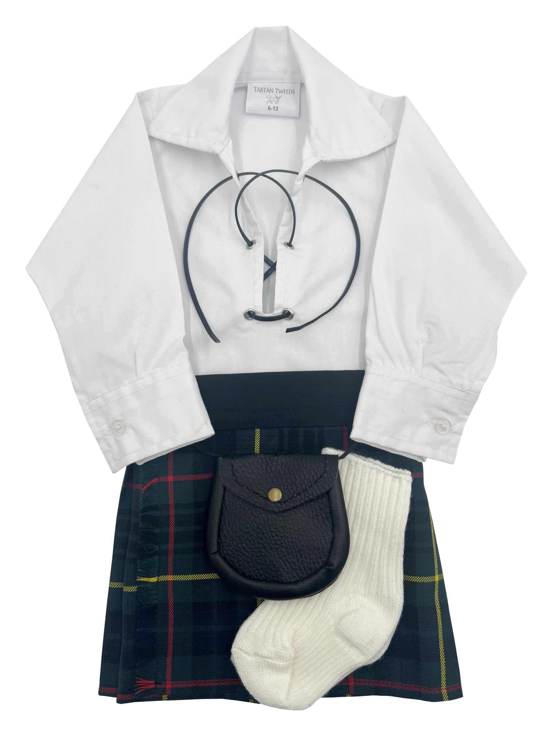 Tartan Tweeds Unisex Infant Stewart Hunting Baby Kilt Outfit, Adjustable Waistband, Shirt, Hose, Sporran, (, 0-6 Months)