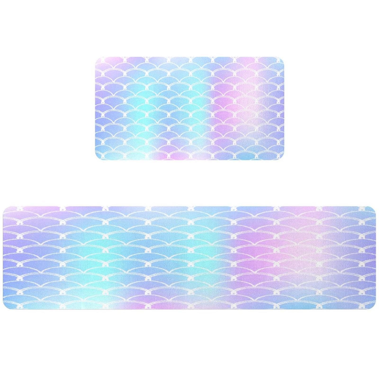 Tapis de cuisine lot de 2 antidérapants et lavables motif écailles de sirène dégradé