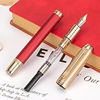 Vista 19 de Jinhao 92 Silver Black Fountain Pen Medium Nib, Solid Metal with Converter Smooth Writer Calligraphy Pen