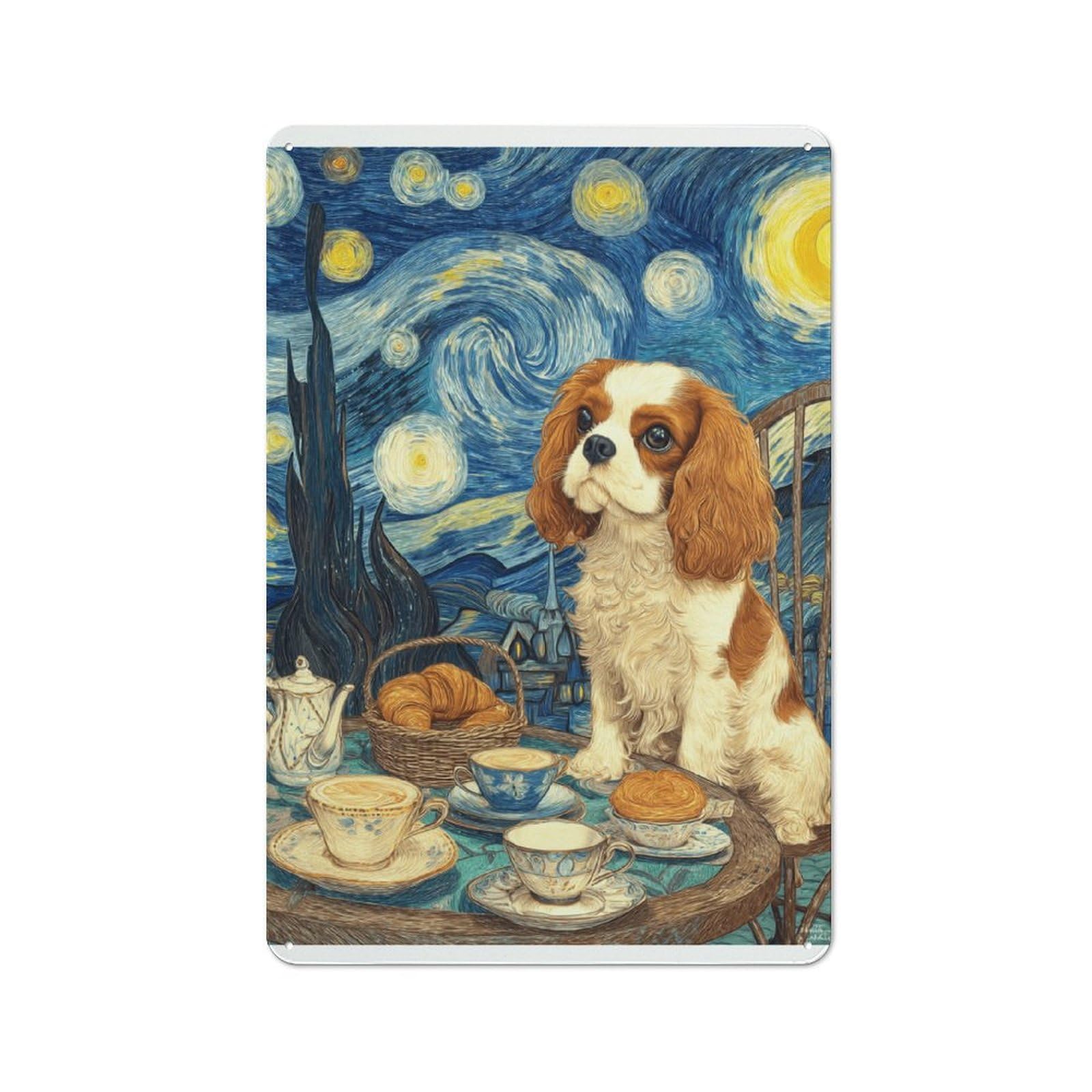 Junmoney Style-13 Cavalier King Charles Spaniel Art Print Retro Metal Sign 30X20cm For Garden Room Or Summerhouse, A Decorative Christmas Gift For Summerhouse Decorators