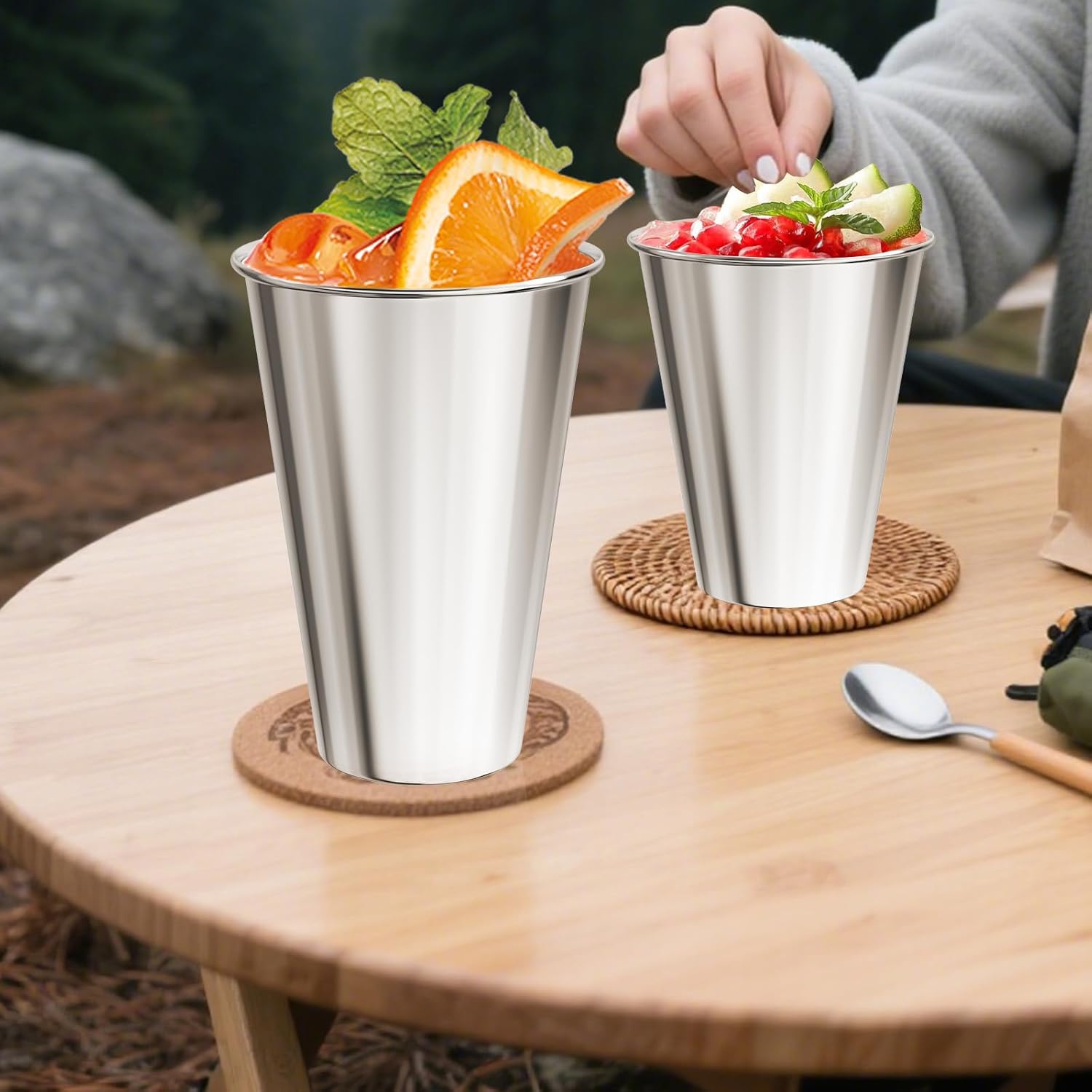 Set of 8 Stainless Steel Cups,16oz Stackable Metal Drinking Cups, Stacking Beer Pint Cups for Home, Party, Camping, Outdoor - Image 7