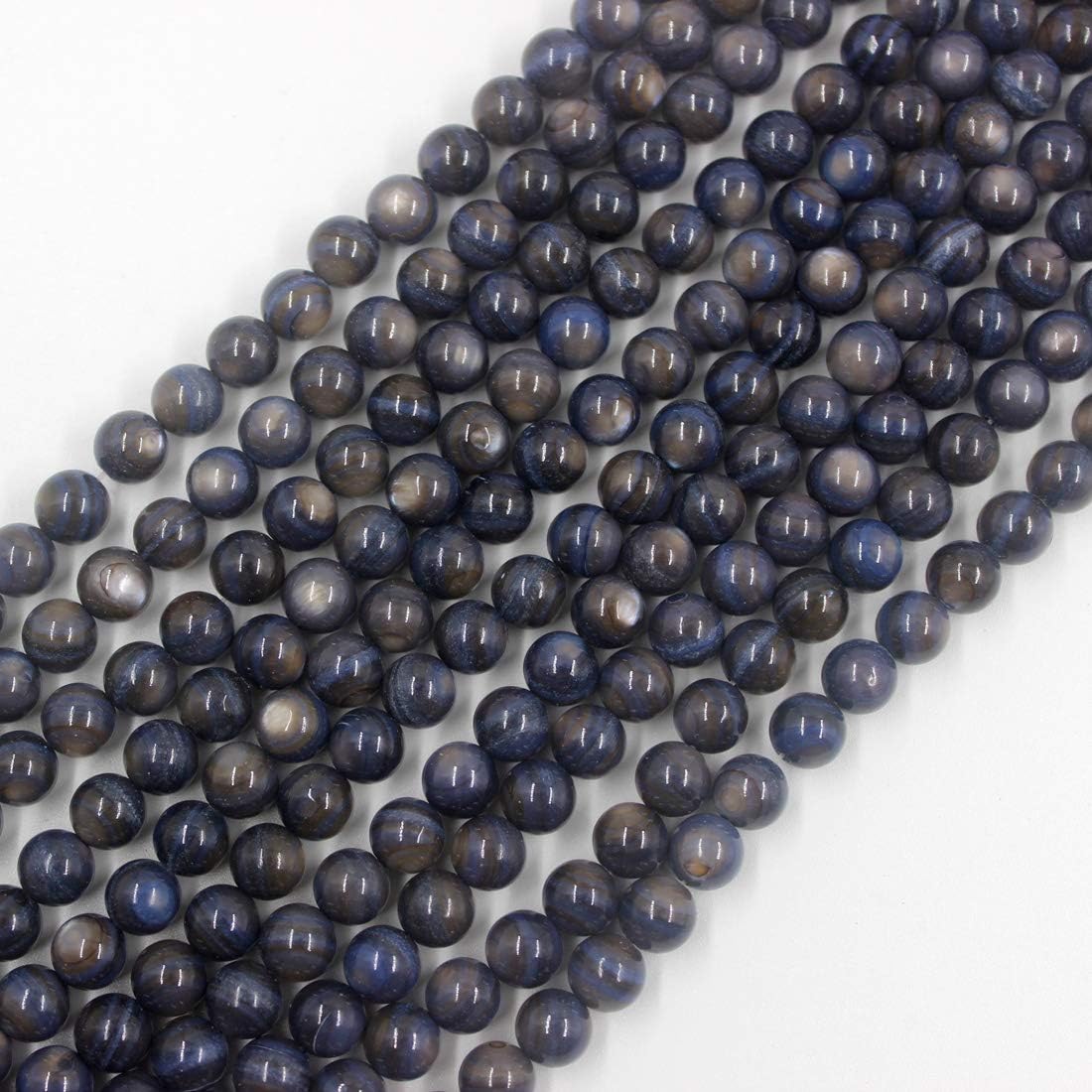 7mm Dark Blue Mother of Pearl Shell Beads Round Loose Gemstone Energy Healing Power Stones for Jewelry Making Strand 15 Inch (58-60pcs)