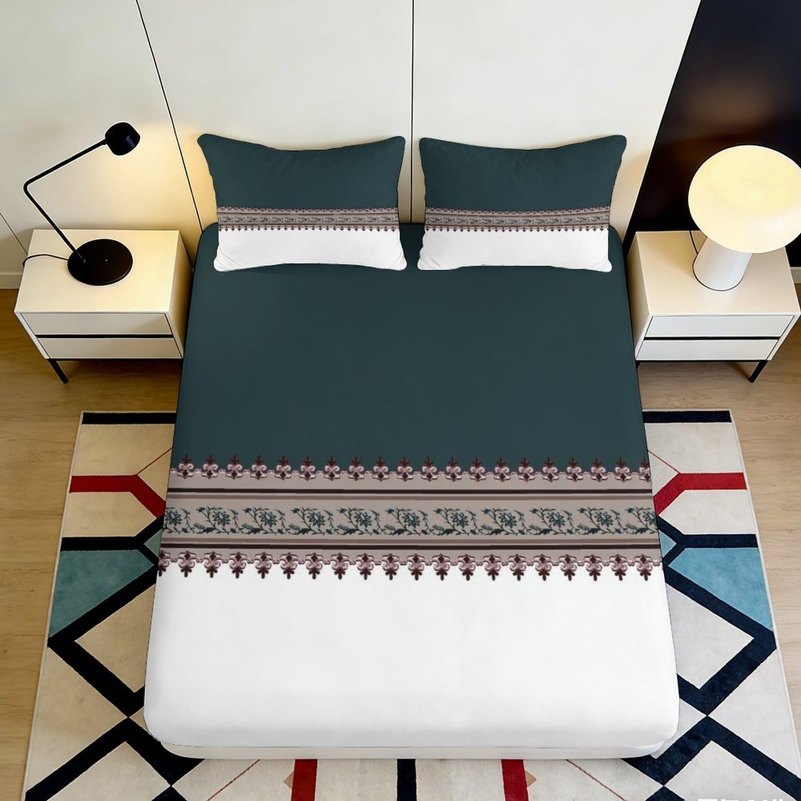 Uynsixtme Style-5 3D Printed Nordic Geometric Fitted Sheet Microfiber Deep Pocket Non-Slip Bedding Nordic Geometric Mattress Fitted Cover Washable 140X200x25cm