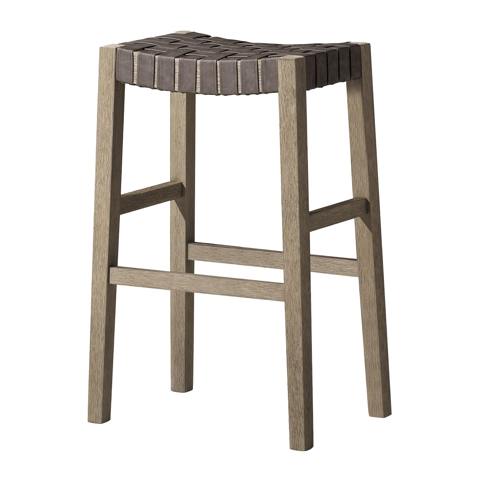 Maven Lane Kitchen Bar Stool, Home Barstools, Kitchen Island Stool Chair, Bar Height Stools for Kitchen, Island Chairs, Backless Vegan Leather Saddle Bar Stools, Emerson 31 Inch, Weathered Grey Wood