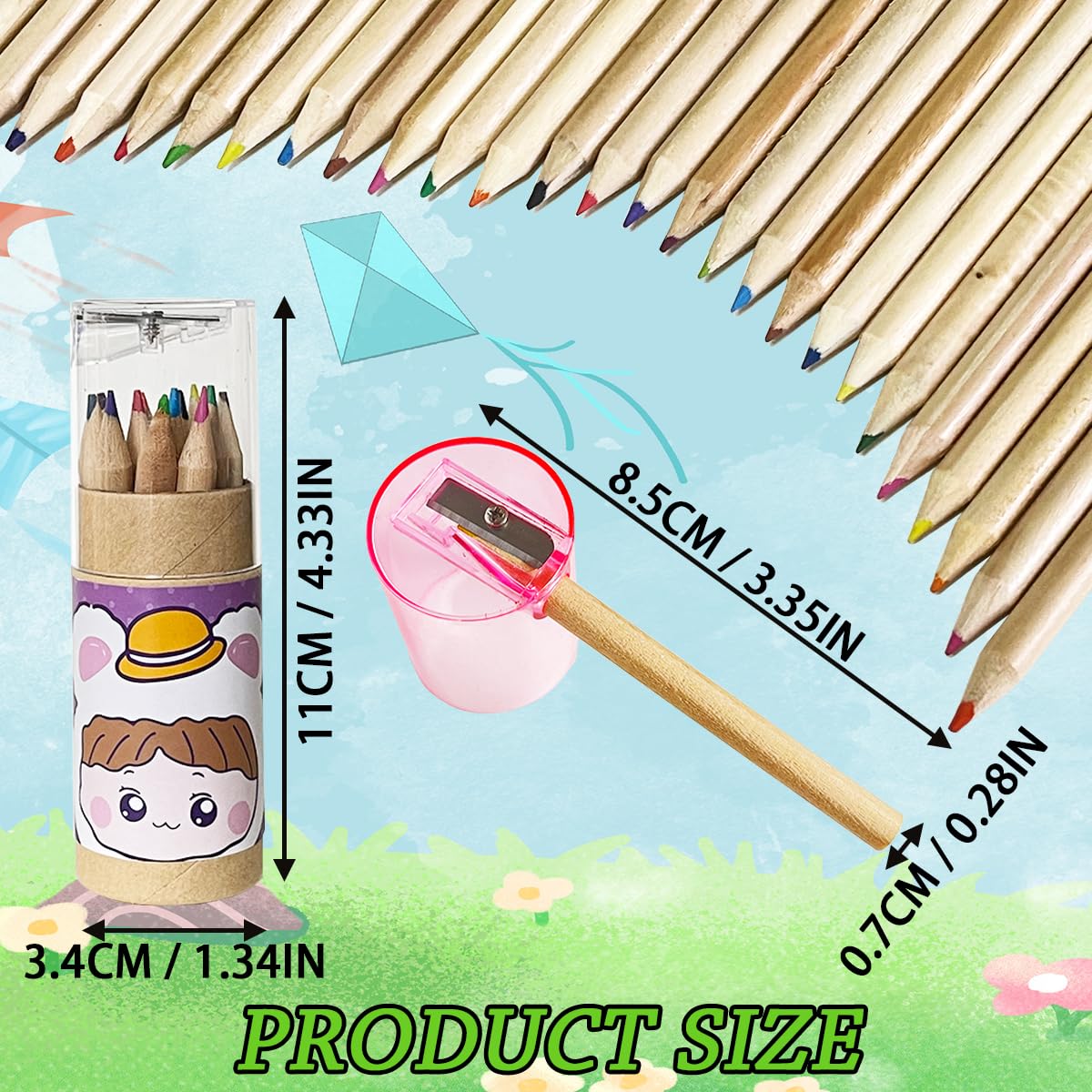 XingyLi 16 Pack Mini Cartoon Coloured Pencils in 12 Colours, Portable Colouring Pencils with Sharpener, Pre-Sharpened - Image 2