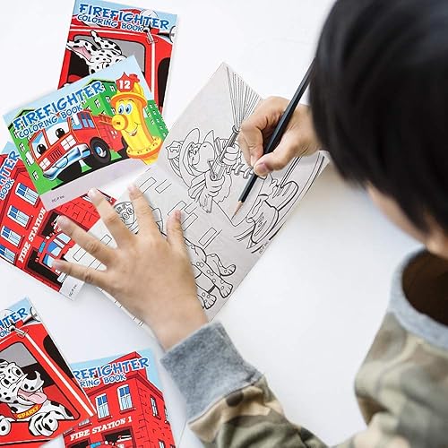 Miniatura 4 de ArtCreativity Libros para colorear de bomberos, paquete de 12 a 8 folletos de varios colores, divertidos rellenos de bolsas de golosinas de bombero,