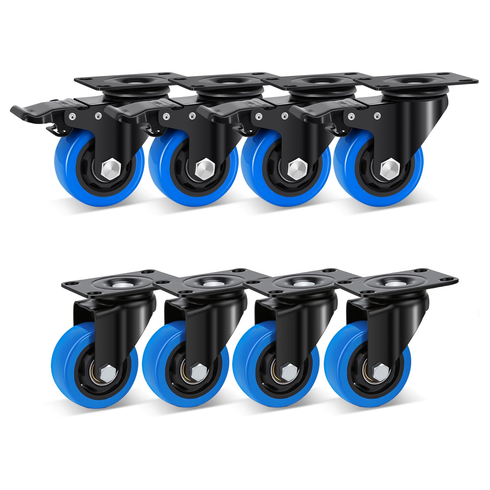 Humagineer 75 mm Furniture Castors Small, Heavy Duty Castors Flat 360° Rotatable Swivel Castors Load Capacity 135 kg per Piece, Quiet & Durable Plate Wheels for Furniture, Trolley, Workbench, 8 Pack