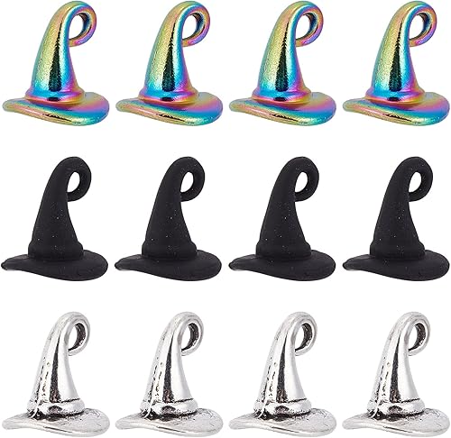 Miniatura 7 de SUNNYCLUE 1 caja de 40  60 dijes de sombrero de bruja, más opciones, color negro, plata antigua, surtido, sombreros de bruja de Halloween, sombreros