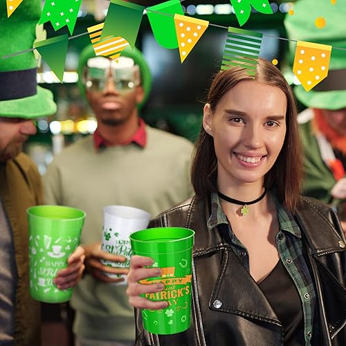 Miniatura 6 de Meanplan 36 tazas de plástico desechables para el Día de San Patricio, trébol para niños y adultos, suministros de decoración de fiesta (12 onzas)