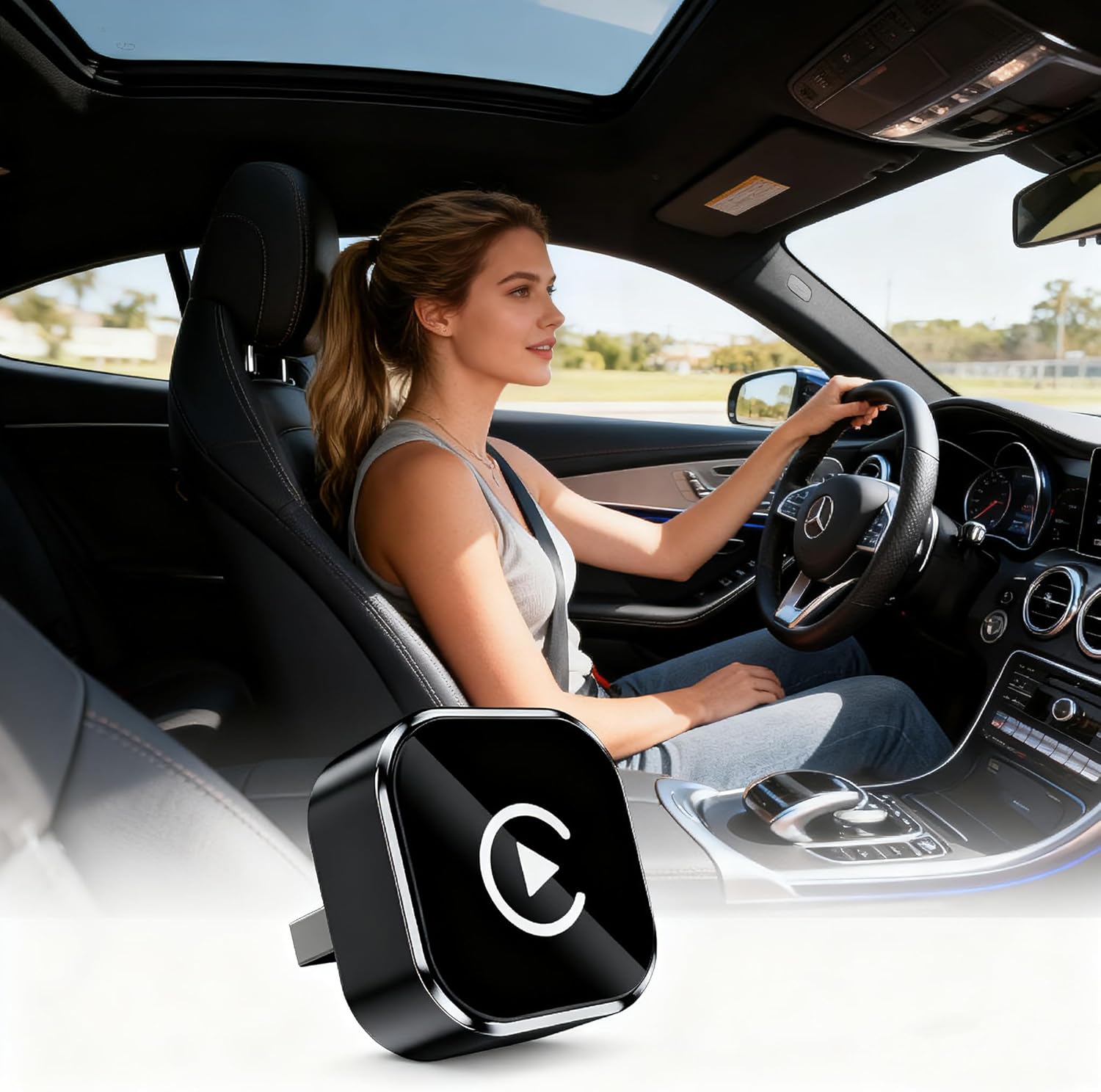 CYBERDRIVE Mini Wireless CarPlay Adapter Upgrade Wired to Wireless for CarPlay & Android Auto Plug and Play Fast Auto-Reconnect Stable Control Zero Delay Car Play for iPhone iOS 10+ Android 11+