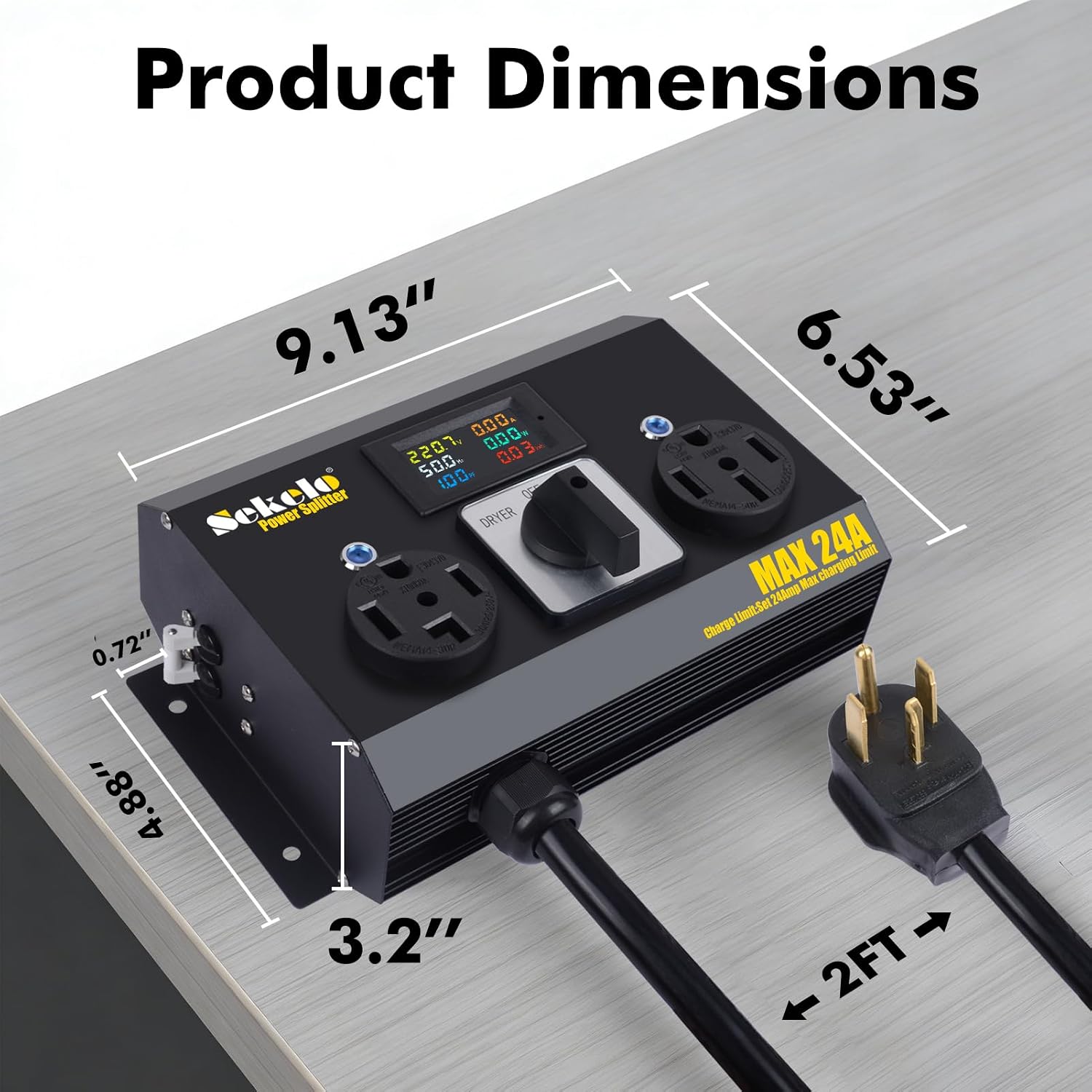 Manual EV Charging Switch for Dryer & EV, Aluminum Housing, NEMA 14-30P to 14-30R & 14-50R, 240V, 24A Max Power Splitter, Hydraulic Safety Breaker, Hand-Operated Selector, Plug and Play