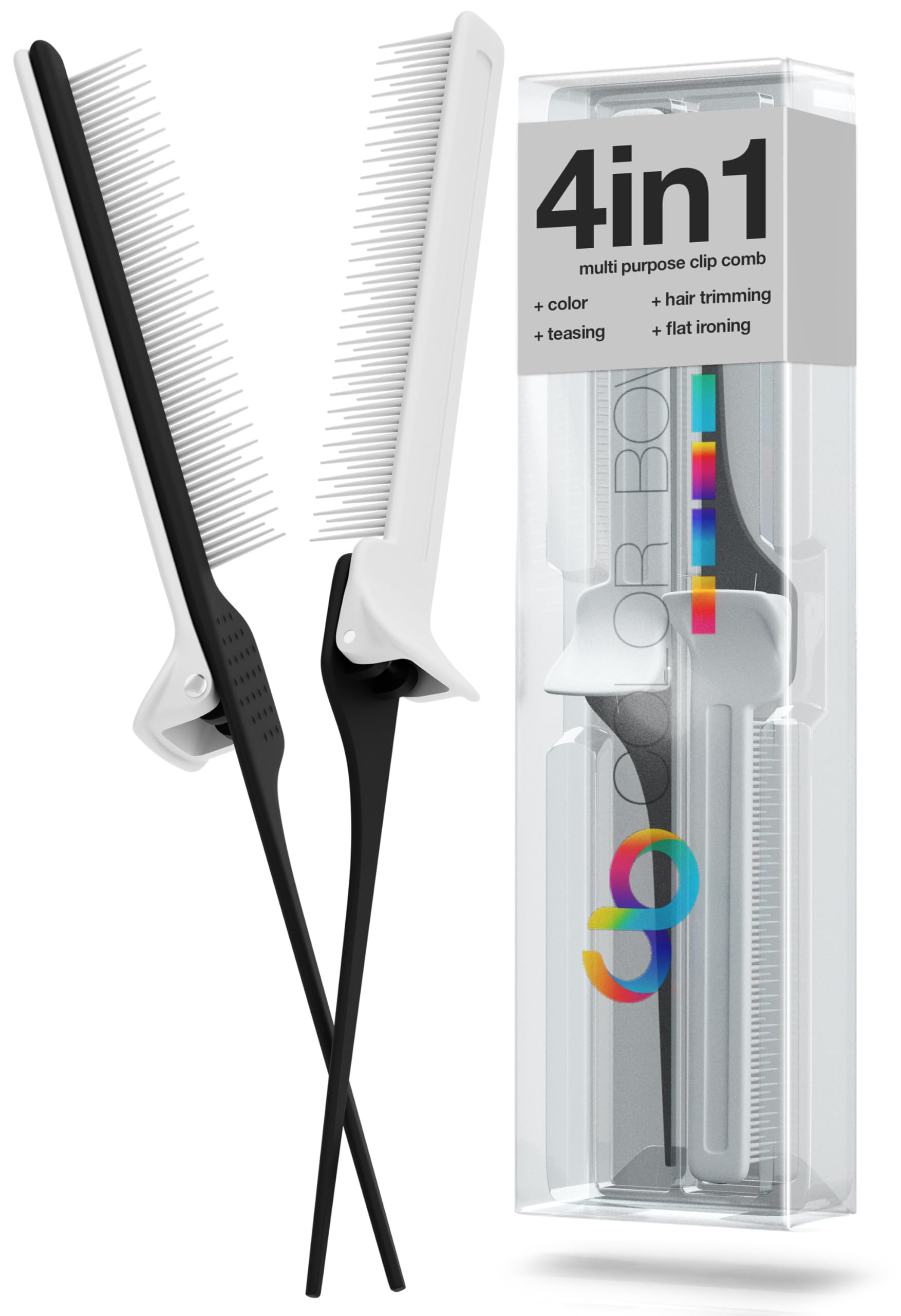 ColorBow Rat Tail Combs, Teasing Comb, Flat Iron Combs for women, Parting Combs for braiding hair, Hairstylist essentials for Highlights - balayage board hair combs for styling & cutting (2 Pack) Black