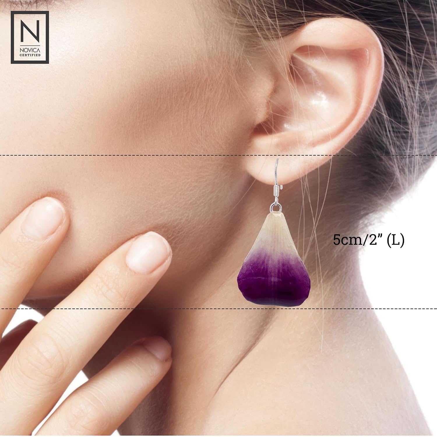 NOVICA Artisan Crafted .925 Sterling Silver Natural Orchid Petal Dangle Earrings | No Gemstone | Floral Flower Resin Leaf | Hypoallergenic Jewelry | French Wire Hook | Lead &... - Image 3